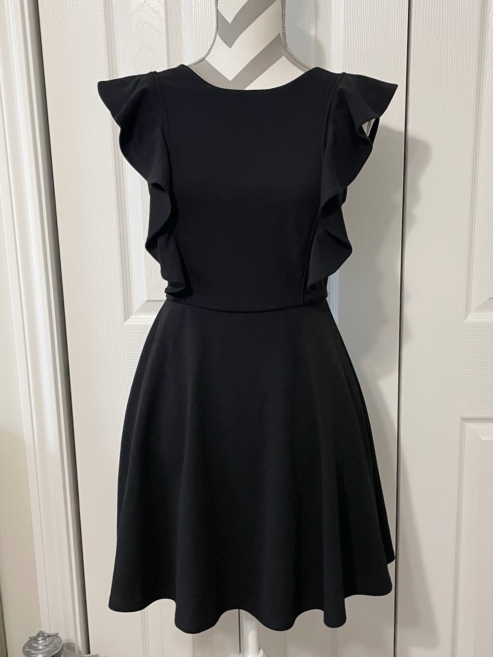 Black Ruffle Sleeve Fit-and-Flare Dress